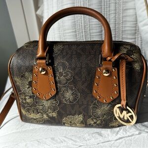 Michael Kors Floral Brown and Gold Satchel